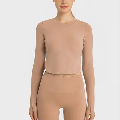 Sexy Split Ladies Yoga Tops Workout Women Long Sleeve Shirts With Removable Pad