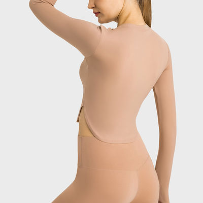 Sexy Split Ladies Yoga Tops Workout Women Long Sleeve Shirts With Removable Pad