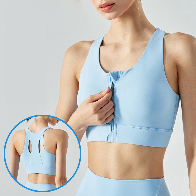 Front Middle Zipper Yoga Bra High-strength Female Nude Lining Sports Bra