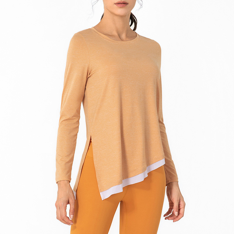 Orange Nude Yoga Long Sleeve Top Women's Irregular Breathable Sports T-shirt