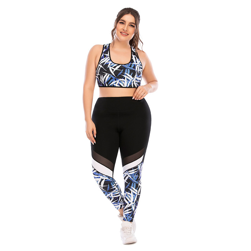 2pcs Plus Size Yoga Sets Shockproof Non See Through Sports Bra And Leggings Set